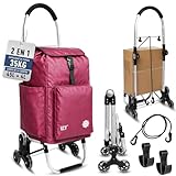 KCVONLINE Carro de la Compra Plegable 6 Ruedas Silenciosas para Escaleras, Bolsa 45 L Impermeable + 4 L Térmico, Aluminio Ligero,Carga 35 kg,Granate