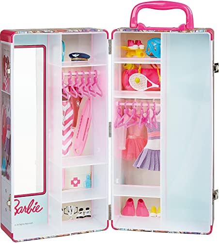 Theo Klein 5801 Barbie Wardrobe Trunk , Clothes Rails and Shelves , Toys for Children Aged 3 and over, incl. Accessories, multicolour