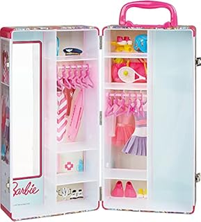 Theo Klein 5801 Barbie Wardrobe Trunk , Clothes Rails and Shelves , Toys for Children Aged 3 and over, incl. Accessories, multicolour