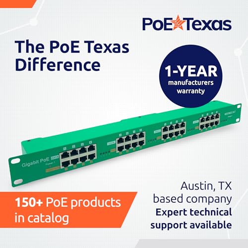 Image of PoE Texas 16 Port PoE /PoE+ Active Mode A Injector with 56V 240W Power Supplies - Add Power Over Ethernet to Any Switch, Router - 802.3at /af Compliant Midspan for WiFi Access Points, IP Cameras, VoIP