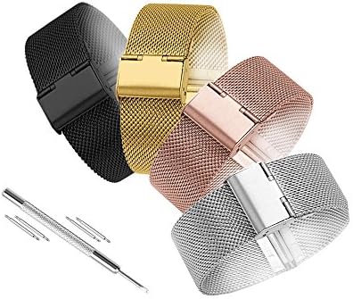 Milanese Loop Stainless Steel Watch Band 21mm Smart Watch Strap Mesh Band Replacement Wristbands Bracelets Watch Strap Band Straight End Solid Links-Black