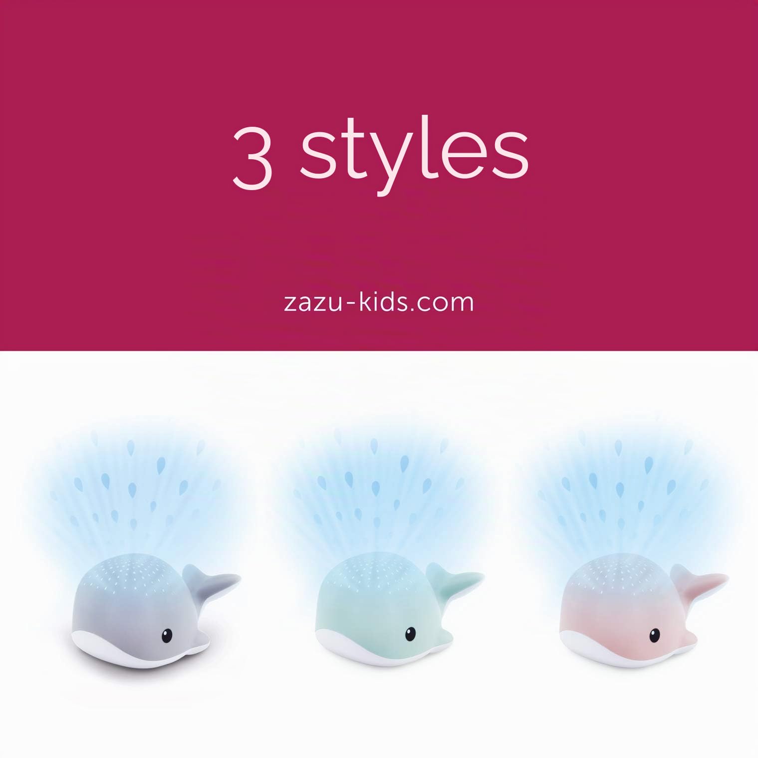 ZAZU Wally The Whale Projecteur de lumière pour bébé avec mélodies apaisantes | battements de cœur, son de l'océan ou musique de salon | Volume variable | Capteur de cri | Arrêt automatique