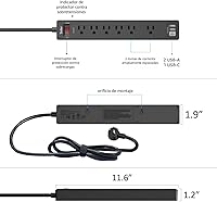 Vista 7 de Regleta protectora contra sobretensiones de 6 pies, cable de extensión Yintar con 6 salidas de CA y 3 puertos USB para el hogar, oficina, artículos