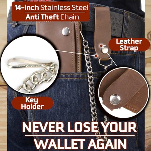 Image of Milwaukee Leather MLW7889 Men's 7.5 inch Black Premium Leather Soft Biker Wallet - Bi-Fold Anti-Theft Stainless Steel Chain