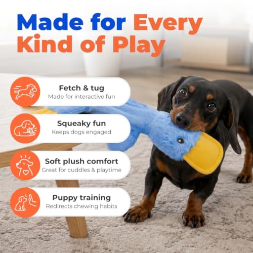 Image of Best Pet Supplies Crinkle Dog Toy for Small, Medium, and Large Breeds, Cute No Stuffing Duck with Soft Squeaker, Fun for Indoor Puppies and Senior Pups, Plush No Mess Chew and Play - Blue (PT333)