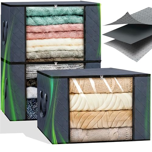 PANCHOR® SUPER Organizador Armario | Cajas Almacenaje Ropa PORTÁTIL | PACK DE 3 con 35L | Cajas Almacenaje Ropa PLEGABLE | Bolsas Almacenaje Ropa con Asa Reforzada | para Guardar Ropa, Abrigos, Mantas