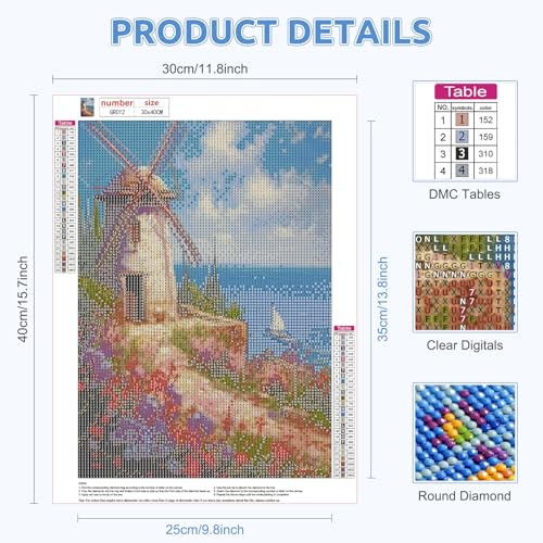 RICUVED Landscape Diamond Painting Kits for Adults, 5D Lighthouse Diamond Art Kits Round Full Drill Diamond Painting Picture Crystal Art Kits for Home Decor 30x40cm