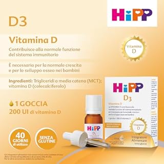 HiPP- HiPP D3, Vitamina D3, Integratore Alimentare, Bambini, in Gocce, Flacone 5 ml, con Pratica Pipetta Contagocce, Senza Glutine, Senza Additivi