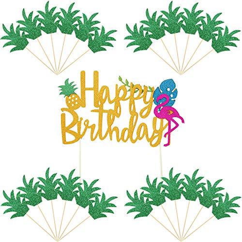 25 Piezas de Piña Cupcake Toppers Flamingo Cake Topper Happy Birthday Cake Picks para Hawaiian Luau Tropical Summer Party Decorations (Conjunto de estilo 1)