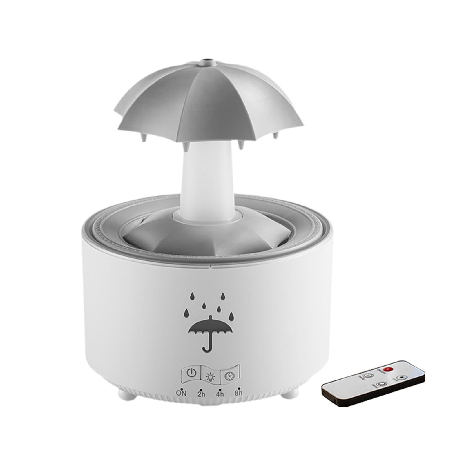 perfk Umidificatore a Goccia Rotante con Ombrello, Purificatore di Oli Essenziali 300ml, 10-30H di Durata, 7 LED Colori, 2/4/8H Timer, 36dB Silenzioso, Diffusore Ambiente per Camera, Ufficio, Bianco