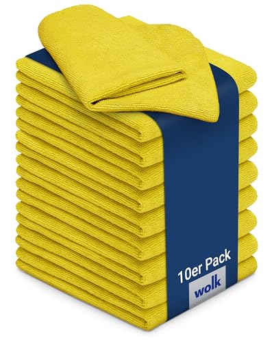 wolk Mikrofaser-Universaltücher | Multipack, 10 Stück | Material: Polyester/Polyamid | Grammatur: 200g/m² | Größe: 40 x 40 cm | Frottee-Tuch | Für alle Oberflächen | Farbe: gelb
