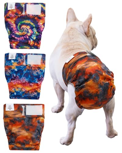 Image of CuteBone Washable Dog Diapers Female No Tail Hole 3 Pack Reusable Doggie Period Training Pants for Docked-Tail Frenchie French Bulldog Boston Terrier Without Tail WWD28XL
