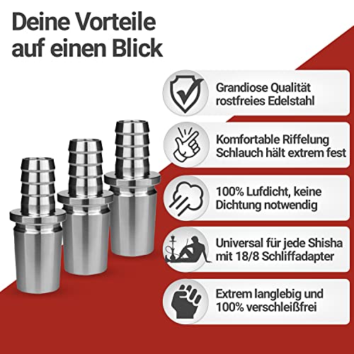 Shisha-Schlauchadapter Silber 18/8 Schliff Schlauchadapter aus rostfreiem Edelstahl - Universal für jede Shisha mit 18/8… – Bild 3