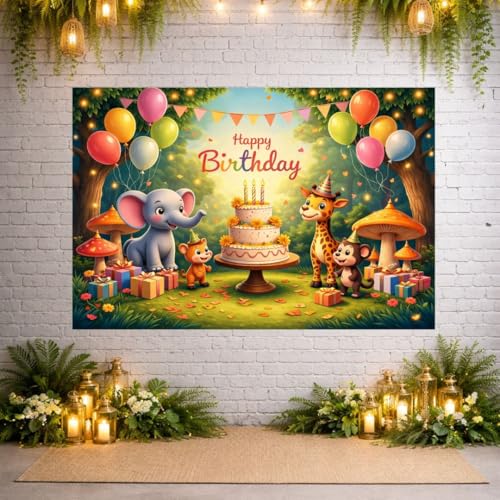 Image of Happy Birthday Theme Backdrop Banner 5x7 ft - Digital Print Cloth Background, Reusable Birthday Party Wall Decoration for Girls, Photo Booth & Stage Decor (BD 18)