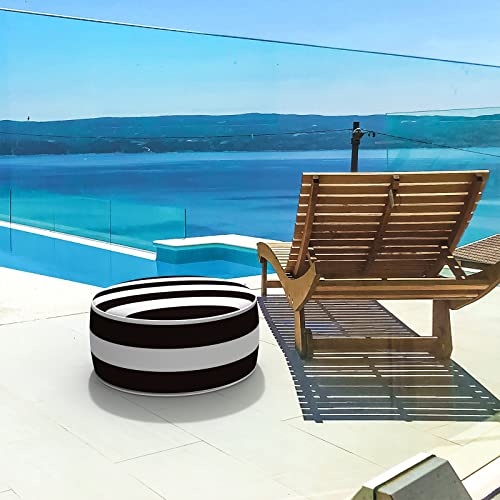 Lvtxiii Outdoor Inflatable Ottoman, Fade-Resistant Round Footrest Stool D21”X H9”, Portable Patio Pouf For Garden Camping Or Home Use-Cabana Black #TOP6