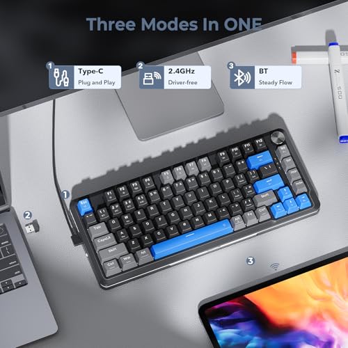 Image of Redragon K681 Wireless Mechanical Keyboard, Gasket Mounted RGB Gaming Keyboard with Volume Knob, MDA-Profile, Pre-Lubed Linear Switches, 81 Keys 75％ Tri-Mode Hot Swappable for PC /Xbox /Ps4 /5 (Blue)