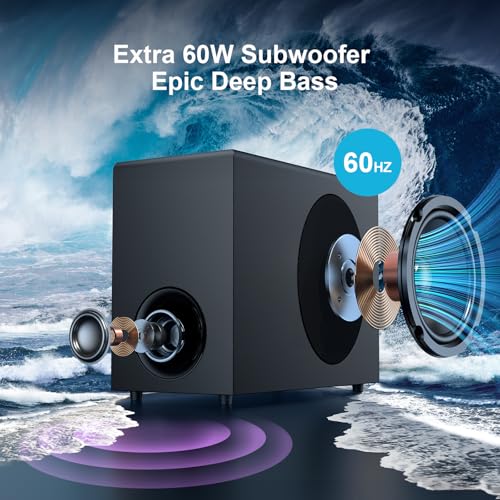 Assistrust Sound Bar with Subwoofer, 110W Sound Bar for Smart TV, with Deep Bass & Volume Boost, Bluetooth/ARC/Opt/AUX, Detachable Soundbar for TV/Projectors β image 2