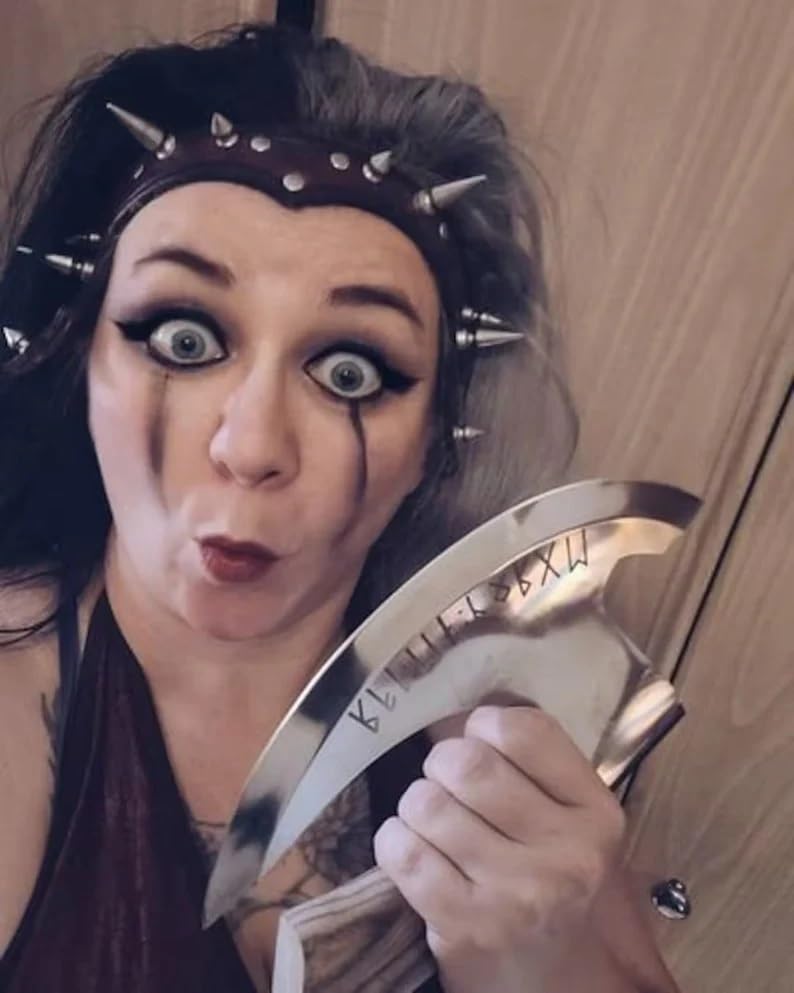 Miniatura 8 de Forest HuntingViking Steel Pizza Axe Authentic Medieval Pizza Cutter Axe Hand forged ax Rocking Pizza Gift Knife with leather sheath (Polished