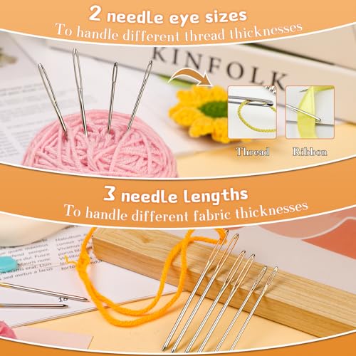 Image of TLKKUE 12 Pcs /3 Sizes Large-Eye Blunt Needles, Steel Yarn Needle with Needle Threader, Tapestry Needle for Sewing Crochet Knitting Embroidery (Silver 2.08in /2.36in /2.76in)