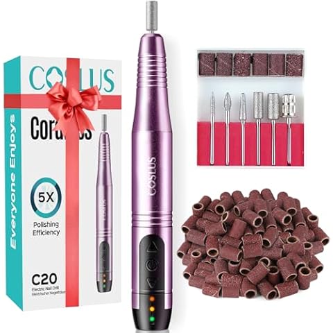 COSLUS Cordless Nail Drill Electric File: Professional for Acrylic Gel Dip Powder Nails Portable Nail Drill Machine Kit for Manicure Pedicure Nail Set with Everything Rechargeable Lightweight Cover