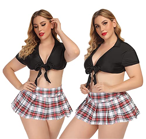 Avidlove Lingerie feminina de encenação mini saia xadrez colegial, White(plaid Skirt), Medium