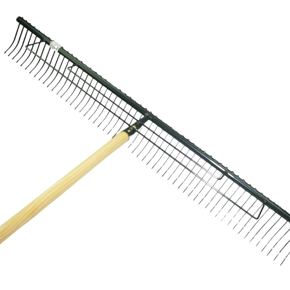 Polar Rasenrechen 100 cm 56 Zinken Rasen Harke Heu rechen Laubrechen mit Stiel