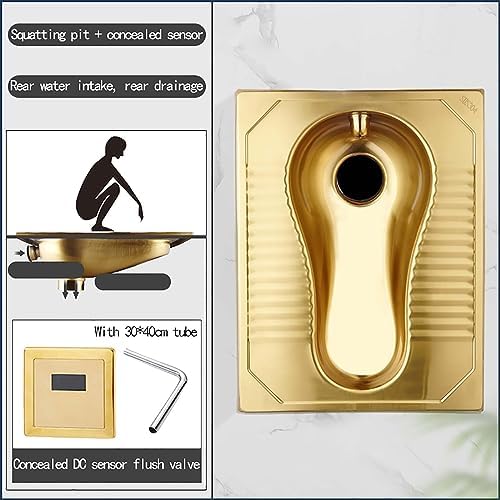 Squat Toilet 304 Stainless Steel Gold Squat Toilet Urinal Water Tank Public Toilet Induction Squat Pit (A Sensor) (A Sensor)