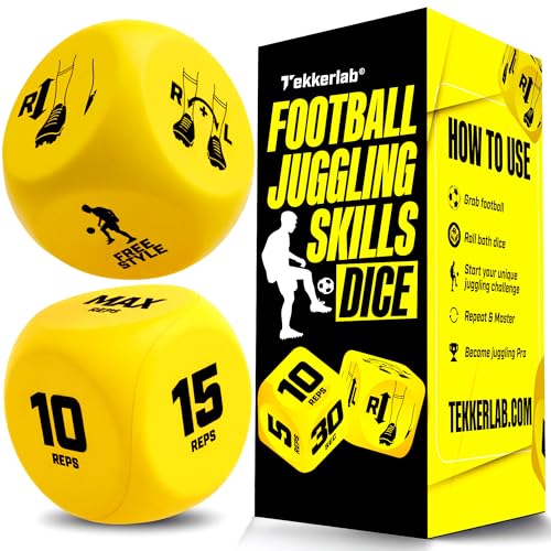 Tekkerlab Football Training Dice (2 pcs) Kids Juggling Skills Game - Football Gifts for Boys 9-12 & Girls - Training Equipment - Boosts Ball Control - Gifts for Teen Boys for 7 8 9 10 11 12 Year Old