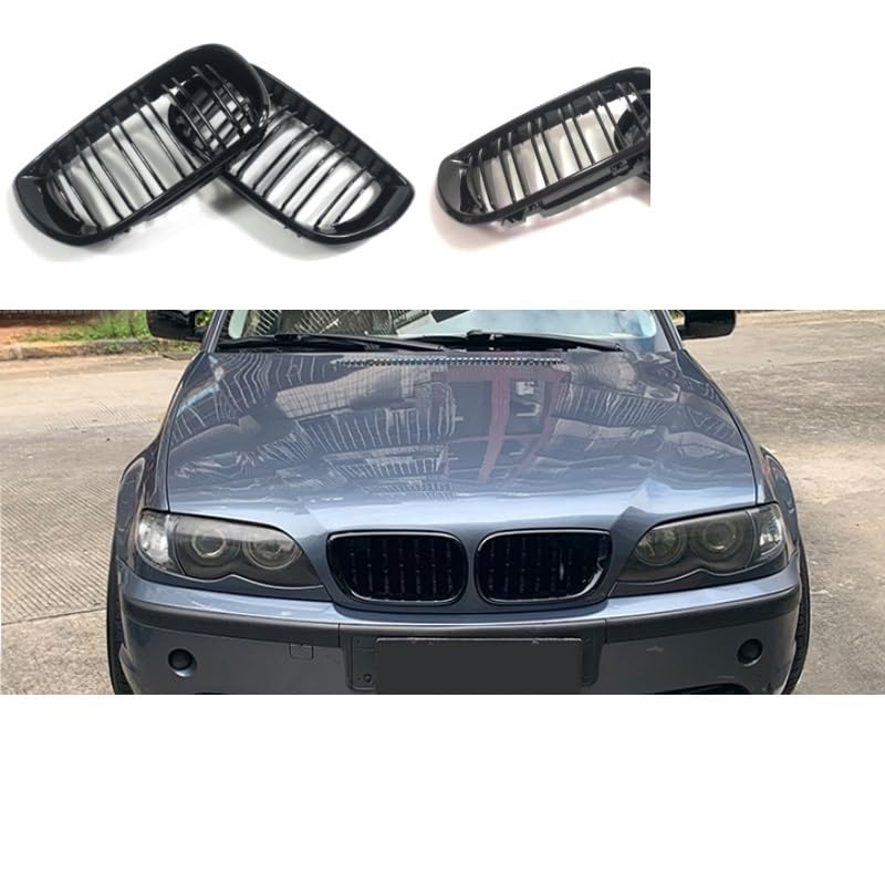 Calandre E46 Noir Brillant Double Latte Gril Tuning Série 3 02-05 - 2