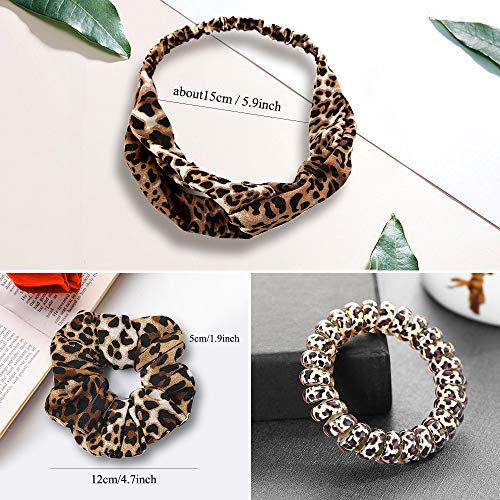 Leopard Hair Scarf Scrunchies Long Ladies Big Bow Scrunchy Cheetah Print Headband Women Girls Animal Print Head Wrap Twisted Turban Elastic Spiral Coil Ties Ponytail Holder For Thick Curl Hair Accessories #TOP3