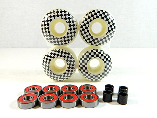 Graphic 52mm Pro Skateboard Wheels + ABEC 7 Bearings (Checkered White)