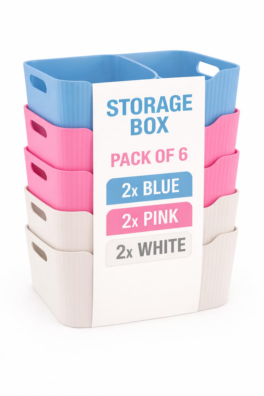 HOMENU Plastic Storage Box with Lid – Large Stackable Organizer Storage Box for Clothes, Toys, Kitchen – Big Size Plastic Storage Container Basket for Home, Office, Bathroom(Smal,Pack of 6,MultiColor)