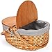 AADECOR Wiklinowy kosz piknikowy z wkładką i pokrywką, drewniany kosz piknikowy ze składanym tkanym uchwytem, na piknik, kemping, na zewnątrz, walentynki, Święto Dziękczynienia, urodziny