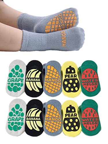 Toddler Baby Non Slip Socks 5 Pairs Infant Newborn Antiskid Socks with Grips Solid Anti-Slip Unisex Socks for Girl Boy