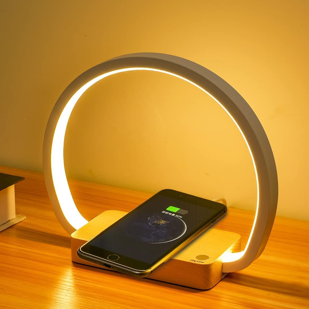 ALMEKAQUZ Bedside Lamp with 10W Fast Wireless Charger,Nightstand Lamp with Clock,Table Lamps for Nightstand,Touch Lamps for Bedroom,Wood Decor,Stepless Dimming&3 Color Modes