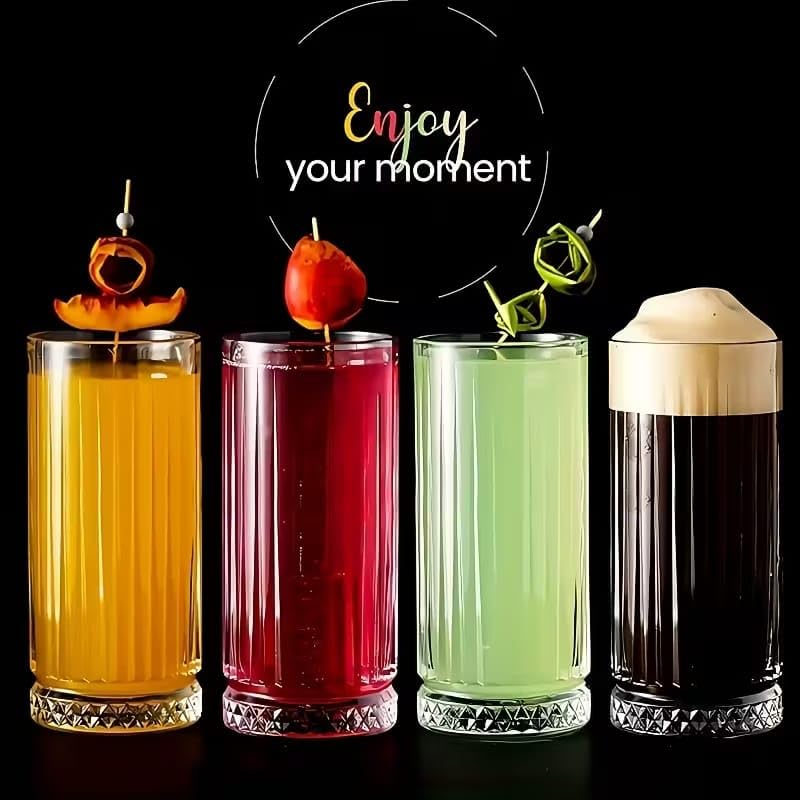 Image of PrimeWorld Set of 6 - 350ml Tall Fluted Highball Glasses with Heavy Diamond Cut Base | Ribbed Drinking Tumblers for Cocktails, Water, Juice, Whiskey & Everyday Beverages