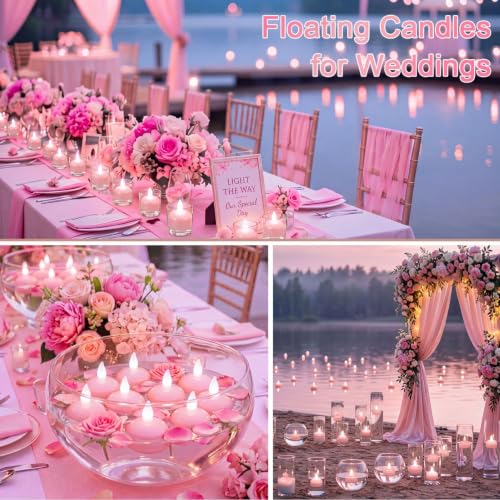 Image of Honoson 36 Pack 1.6 inch Flameless Led Floating Candles Waterproof Tealights Battery Operated Flickering Floating Candles for Wedding Centerpieces Pool Bath Party Anniversary Spa Home Decor (Pink Light)