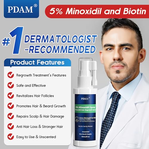 Image of Minoxidil for Men Hair Growth Spray - 5% Topical Minoxidil for Hair and Beard Growth, Extra Strength Hair Regrowth Treatment for Hair Loss & Thinning Hair, 2 Fl Oz (60ml) *2