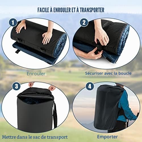 FANTASK Matelas de Camping léger en Mousse à mémoire de Forme avec Housse en Flanelle avec Sac de Transport Bleu Marine
