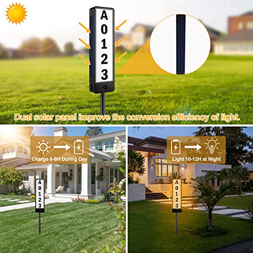 T-SUN Solar Address Signs for Yard Vertical LED House Numbers for Outside - IP65 Waterproof Warm/Cold White Outdoor House Plaque for Yard - Illuminated Lighted Address Markers Driveway Home Street
