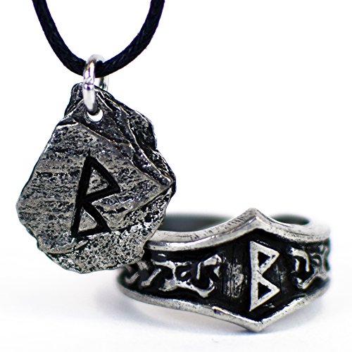 Asgard El estaño de Viking Rune Colgante y emparejando el anillo ajustable Runic Gift Set B Berkanan para