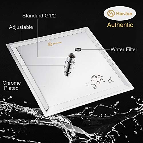 Harjue High Pressure Large Stainless Steel Square Rain Showerhead With Shower Arm Waterfall Full Body Coverage Easy To Clean And Install (12'' Square Shower Head With Arm, Chrome Finish) #TOP1