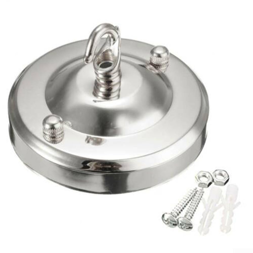 Decorative Vintage Ceiling Rose Hook Plate for Pendant Lamp or Chandelier, Heavy-Duty 10kg Load Iron Canopy Kit with Rust-Resistant Finish, Complete with Screws and Cap Nuts(Chrome)