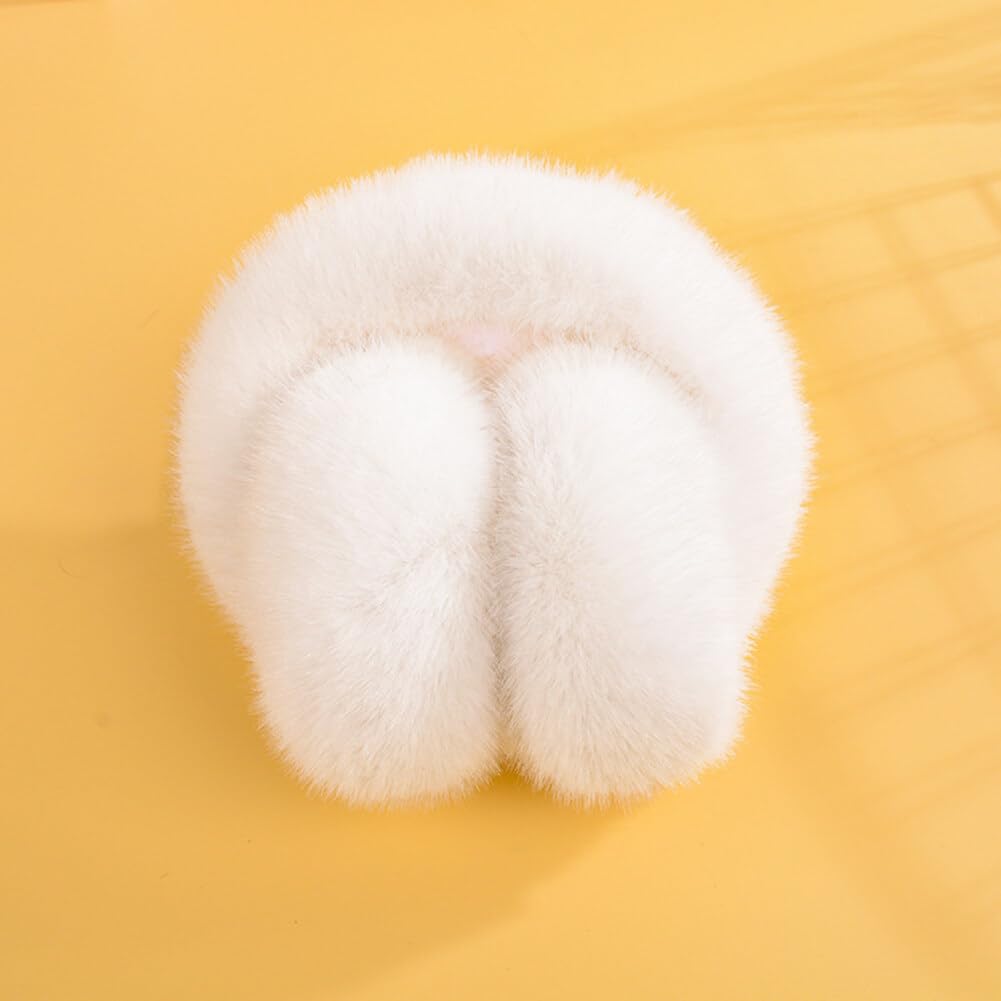 Surakey Winter Fleece Furry Ear Warmers Plush Earmuffs Foldable Earmuffs Cold Weather Protection for Women Outdoor Walking Cycling (White)