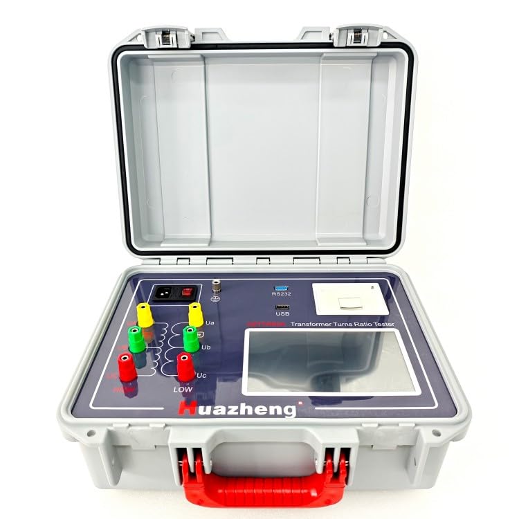 HZTTR80A Transformer Turns Ratio Tester with the case open, revealing the control panel.