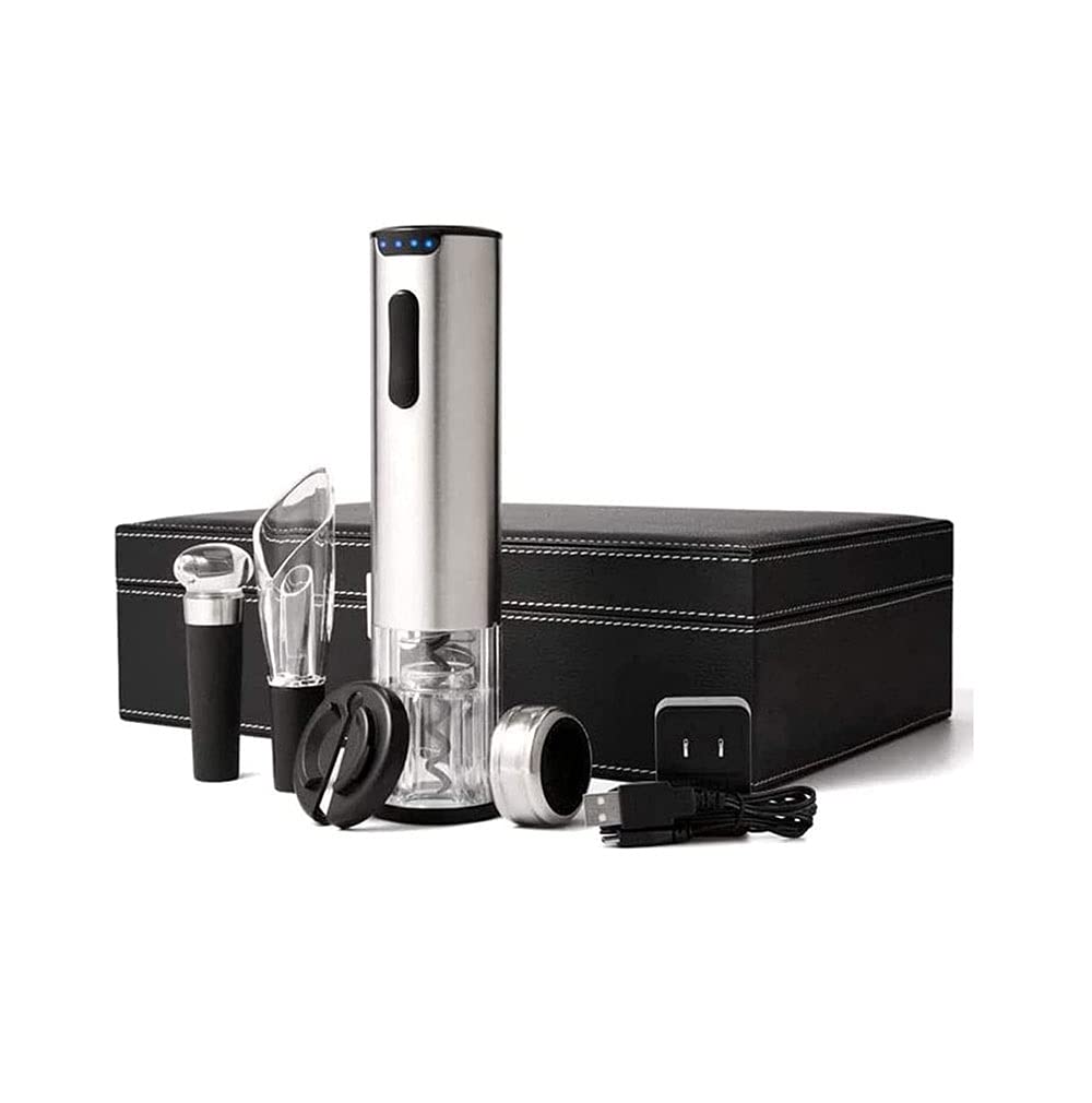 Conjunto de abrelatas de vino eléctrico recargable - Botella automática Sacacorchos de corcho con accesorios cortador de lámina |Tapón de vacío y cargador |Conjunto de regalo de vino 5 en 1, reg