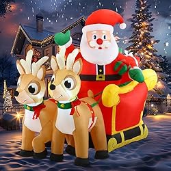 Aufblasbarer Weihnachtsmann auf Schlitten mit 2 Rentieren – 1,8 m LED-Dekoration für fröhliche Weihnachtsabende im Garten!