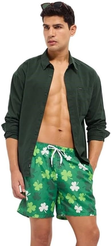 Men's Printed Swim Shorts with Drawstring Closure