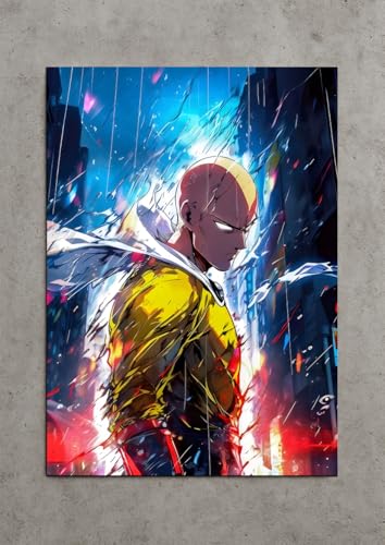 Image of NIJUKA Anime Printed A4 Size Metal sheet Poster For Home And Room Decoration | For Anime Art Fans Boys And Girls (Angary Look Saitama)