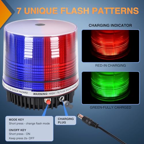 Image of Nilight 18LED Strobe Lights Red Blue Wireless Rotating Beacon Light | Emergency Safety Flashing Light with Magnetic Base Mount Two Types of Plugs for Vehicle UTV Truck Forklift Tractor Snow Plow